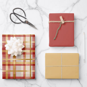 Gold Red Christmas Kariert Geschenkpapier Set