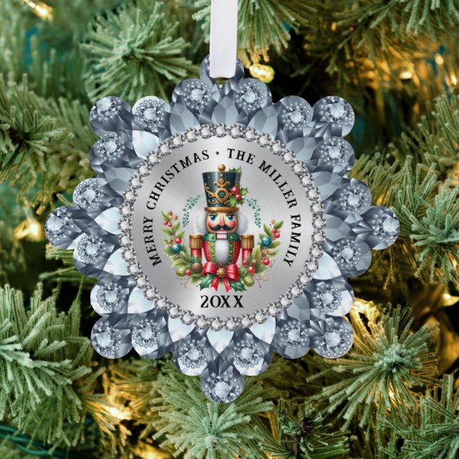 Gold Red Christmas Nutcracker, Glam Frame Ornament Karte (Insitu (Baum))