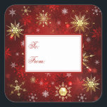 Gold Red Christmas Snowflakes Weihnachten Weihnach Quadratischer Aufkleber<br><div class="desc">Hübsche und festliche Rot- und Goldschneeflockermarke für alle Weihnachtsgeschenke. Nur eine schöne einzigartige Farbe und goldenes Muster. 100% Kundenzufriedenheit bei Zazzle.</div>