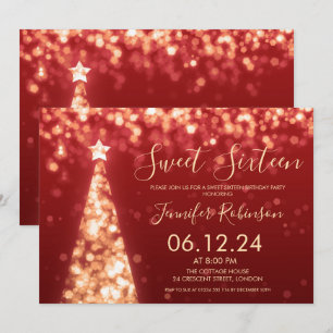 Gold & Red Christmas Sweet 16 Party Einladung