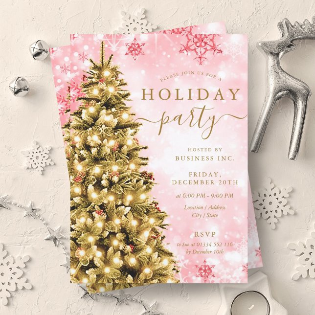 Gold Red Christmas Tree Company Holiday Party Einladung (Gold Red Christmas Tree Company Holiday Party Invitation)