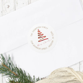 Gold Red Christmas Tree Rückgabeadresse Runder Aufkleber