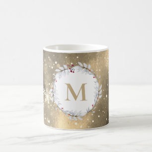 Gold Red Christmas Wreath Monogram Kaffeetasse