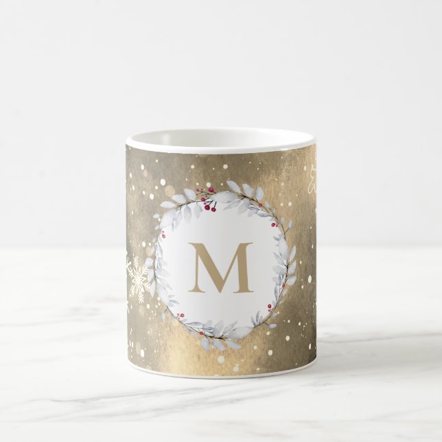 Gold Red Christmas Wreath Monogram Kaffeetasse (Mittel)