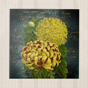 Gold Red Chrysanthemums auf Aquamarin Damaskus bei Fliese