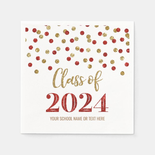 Gold Red Confetti Class of 2024 Napkins Serviette (Vorderseite)