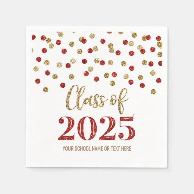 Gold Red Confetti Class of 2025 Napkins Serviette (Vorderseite)