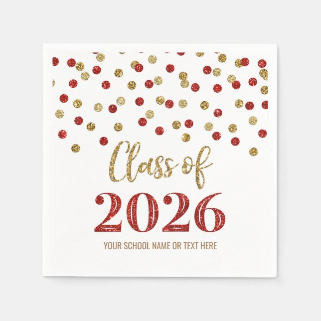 Gold Red Confetti Class of 2026 Napkins Serviette (Vorderseite)