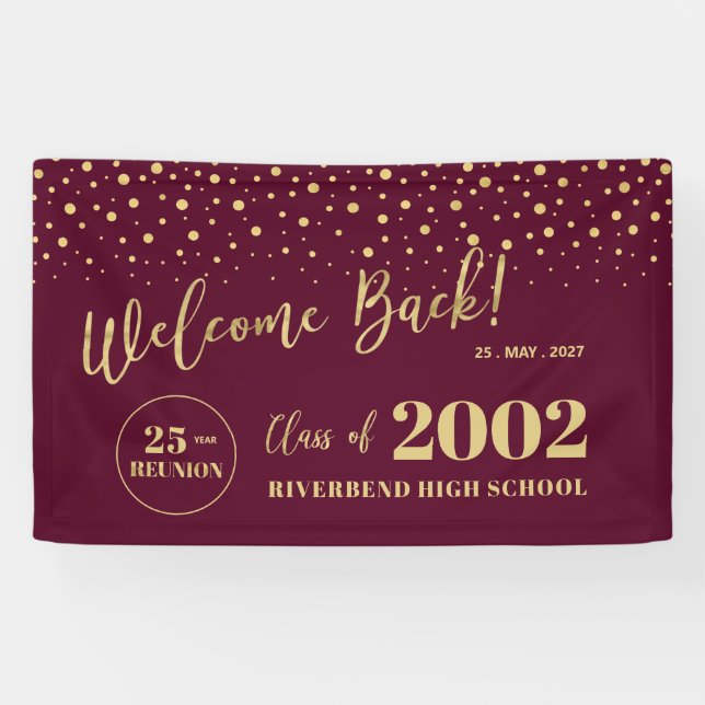 Gold & Red Confetti Class Wiedersehen Partys Willk Banner (Horizontal)