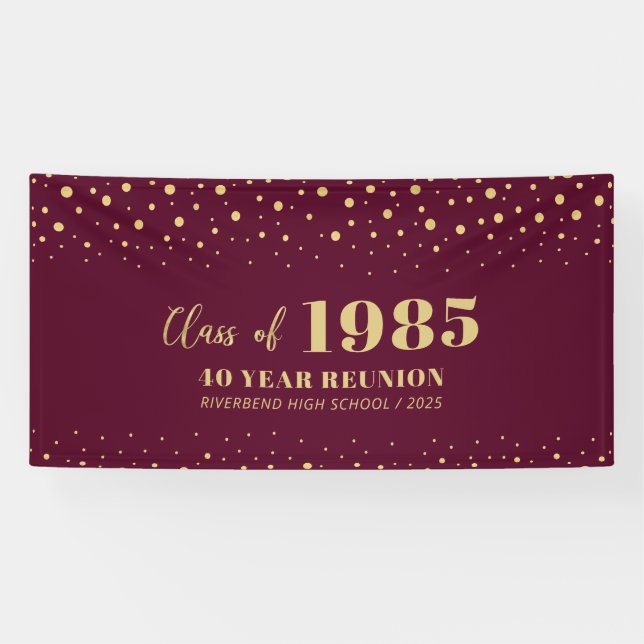 Gold & Red Confetti Class Wiedersehen Partys Willk Banner (Horizontal)