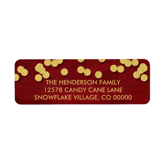 Gold & Red Confetti Dots Weihnachtslabel (Vorne)