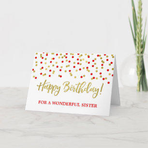 Gold Red Confetti Sister Birthday Card Karte
