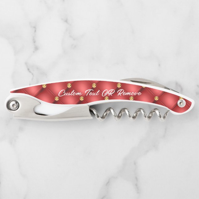 Gold Red Diamonds Custom Text Waiter's Corkschraub Kellnermesser (Vorderseite)