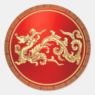Gold Red Dragon Chinesisch Neues Jahr Runder Aufkleber