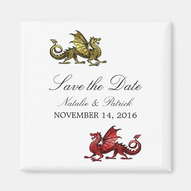 Gold Red Dragon Save the Date Magnet (Vorne)