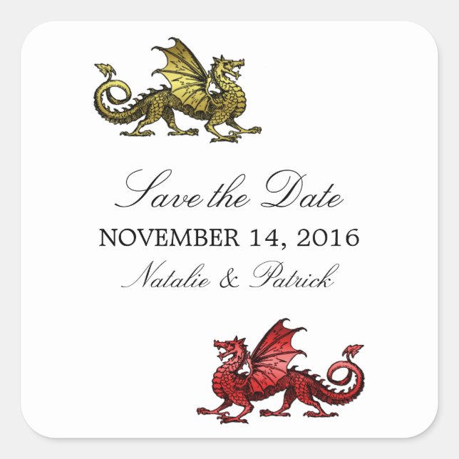 Gold Red Dragon Save the Date Stickers (Vorderseite)