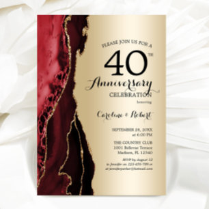 Gold Red Elegant 40 Jahre Jubiläum Einladung