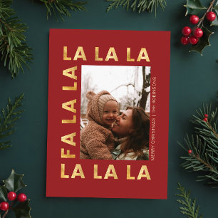 Gold & Red Fa la la Festive Familien-Weihnachtsfot Feiertagskarte