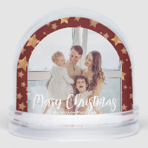 Gold Red Family Foto Frohe Weihnachtsschneeglobe