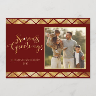 Gold Red Foto Frohe Festtage Holiday Card Feiertagskarte