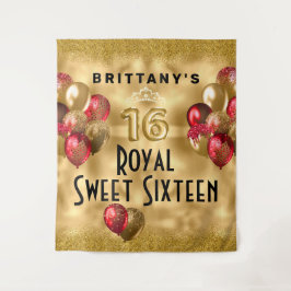 Gold Red Glitzer Balloons Royal Sweet 16 Tapestry Wandteppich