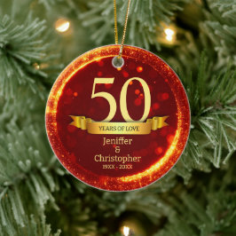 Gold & Red Glitzer Edit Year Wedding Jubiläum Keramik Ornament