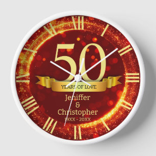 Gold & Red Glitzer Edit Year Wedding Jubiläum Uhr