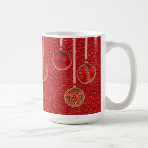 Gold Red Glitzer Frohe Weihnachtsbaumbläschen Tass Tasse