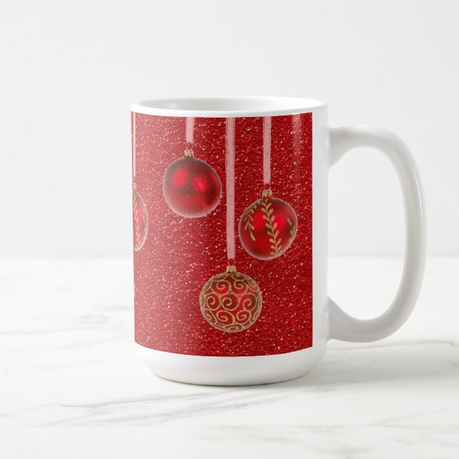 Gold Red Glitzer Frohe Weihnachtsbaumbläschen Tass Tasse (Rechts)