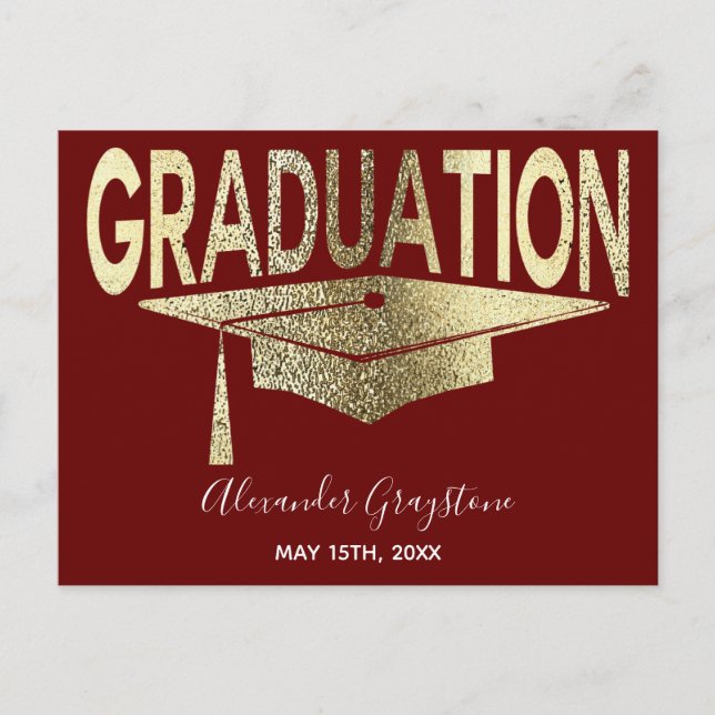 Gold Red Graduation Cap Save the Date Postkarte (Vorderseite)