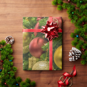 Gold Red & Green Weihnachtsschmuck Geschenkpapier