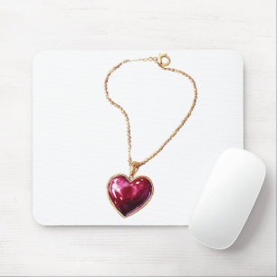 Gold Red Heart Necklace Mousepad