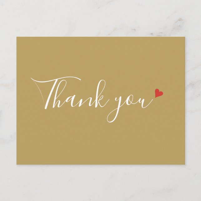 Gold Red Heart Script Business Danke Postcard Postkarte (Vorderseite)