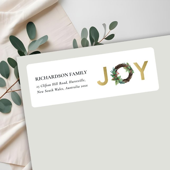 GOLD RED HOLLY BERRY JOY WREATH CHRISTMAS-ADRESSE (Von Creator hochgeladen)