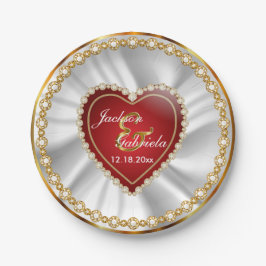 Gold, Red & Imitats Diamond Wedding oder Jubiläum Pappteller