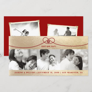 Gold & Red Knot Doppeltes Glück 3 Foto Chinesisch Save The Date