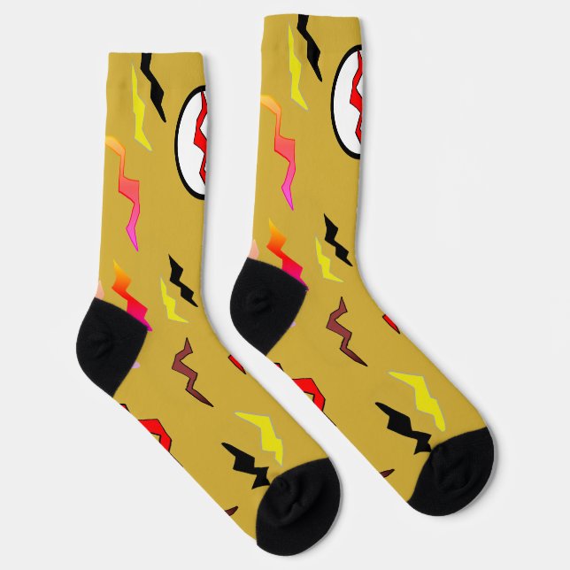 Gold Red Lightning Bolt Halloween Socken (Rechts)