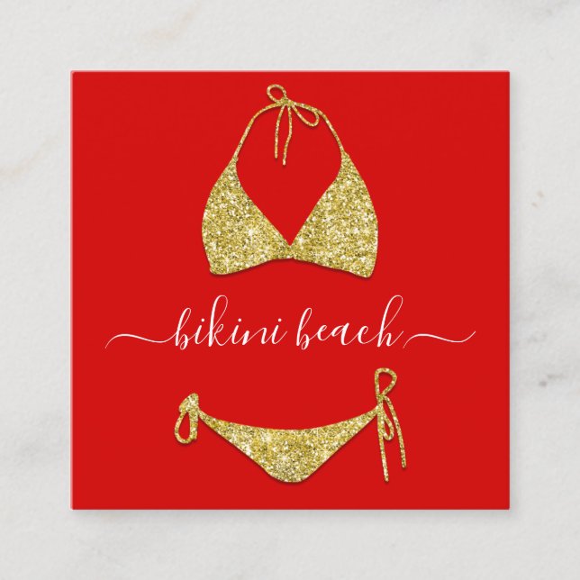 Gold Red Lingerie Beach Costume Underwear Shop QR Quadratische Visitenkarte (Vorderseite)