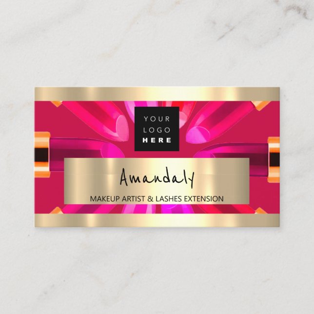 Gold Red Lipstick Shop QRCODE Logo Makeust Artist Visitenkarte (Vorderseite)