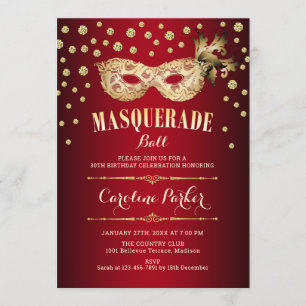 Gold Red Masquerade Ball Geburtstagsparty Einladung