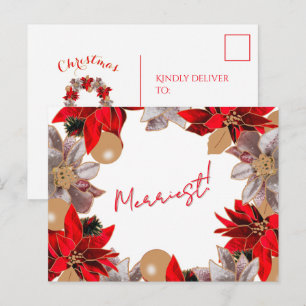 Gold & Red Minimalistisch Poinsettia Urlaubspasska Feiertagspostkarte
