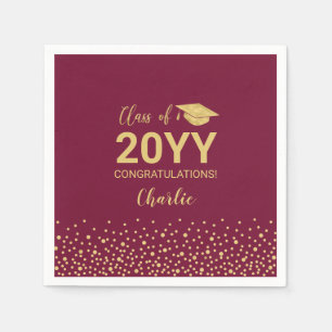 Gold & Red Modern Confetti Graduation Party Serviette