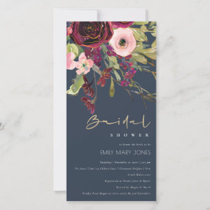GOLD RED NAVY PINK ROSE FLORA BRAUTPARTY INVITE DANKESKARTE