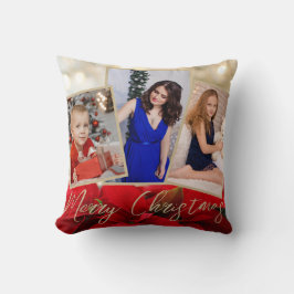 Gold Red Poinsettia Frohe Weihnachten 3 Fotos Kissen