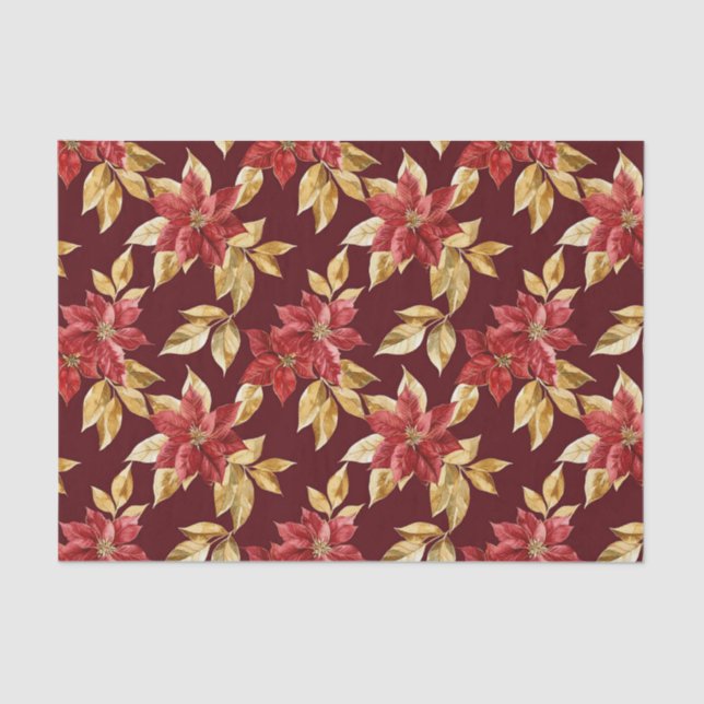 Gold Red Poinsettias Vintage Weihnachten Seidenpapier (Vorderseite)