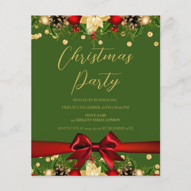 Gold Red Ribbon Glitzern Christmas Corporate Green Flyer (Vorne)