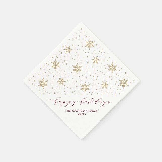 Gold & Red Snowflakes Christmas Holiday Party Serviette (Ecke)