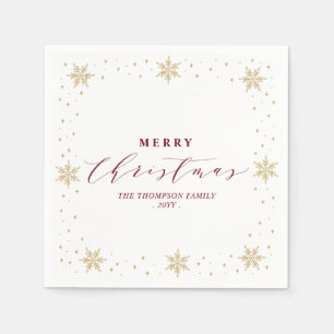 Gold & Red Snowflakes Weihnachtsfeier Serviette