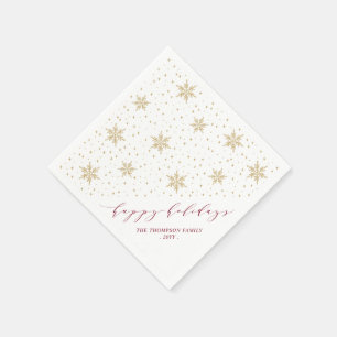 Gold & Red Snowflakes Weihnachtsfeier Serviette