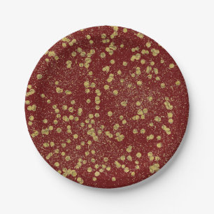 Gold Red Sparkle Confetti Dots Pappteller